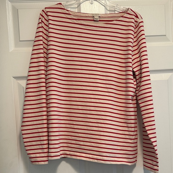 J. Crew Tops - J. Crew Red & Cream Striped Boatneck Top